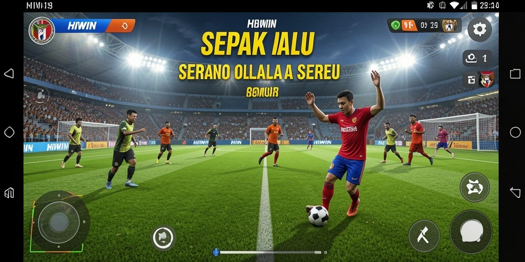 Screenshot gameplay <strong>HIWIN</strong> menampilkan aksi seru di lapangan sepak bola.