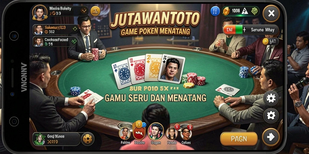 Gameplay seru di JUTAWANTOTO menampilkan aksi Poker yang mendebarkan.
