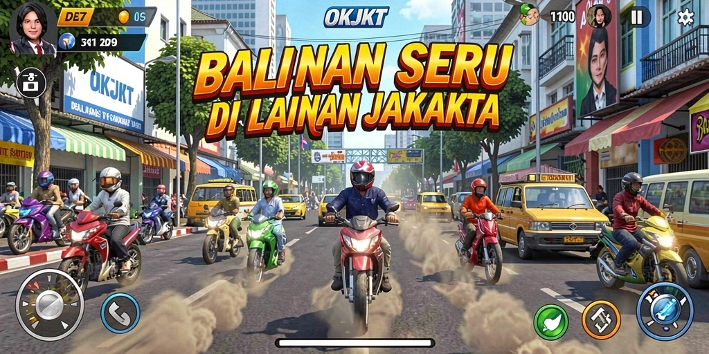Tampilan gameplay seru di jalanan Jakarta dengan mobil balap.