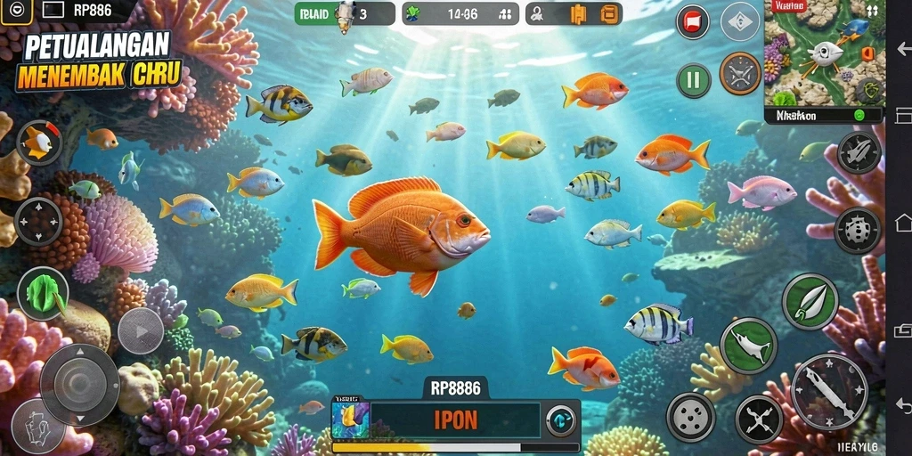 Tampilan gameplay RP886 yang menegangkan dalam menembak ikan.