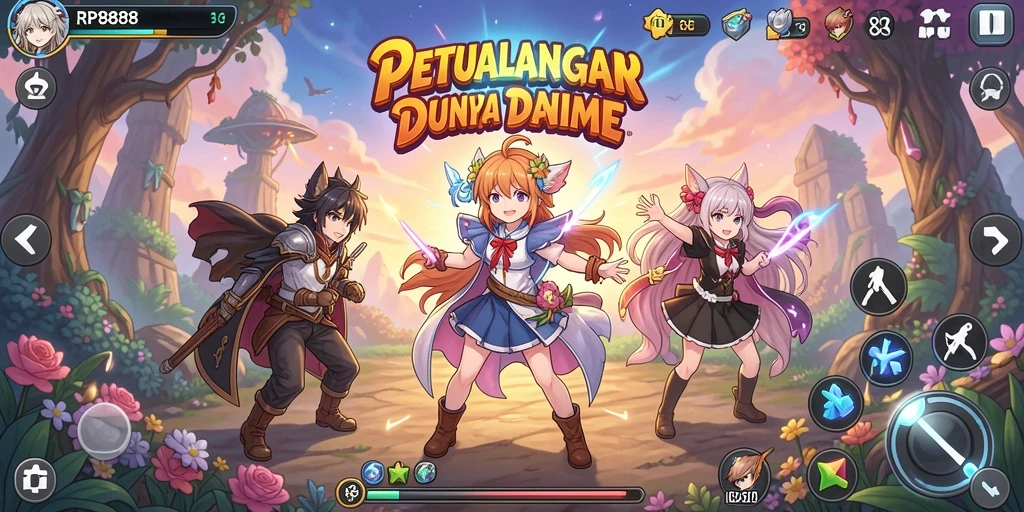 Tangkapan layar utama RP8888 menampilkan aksi mendebarkan di dunia Anime.