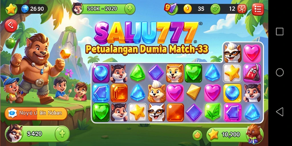 Tampilkan gameplay seru SALJU777 dengan berbagai puzzle Match-3.