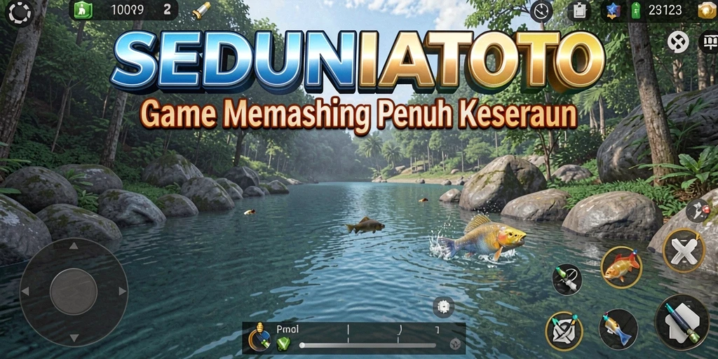 Screenshot utama SEDUNIATOTO menampilkan momen seru saat menangkap ikan.